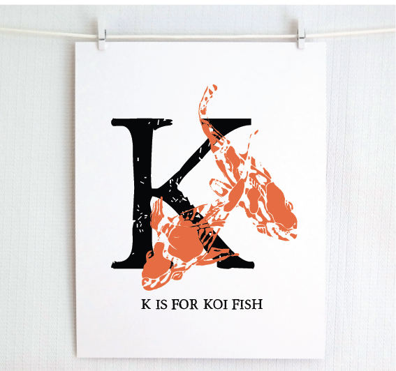 K is for Koi Fish Illustrated Print