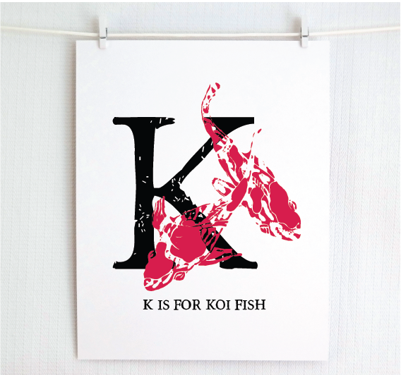 K is for Koi Fish Illustrated Print