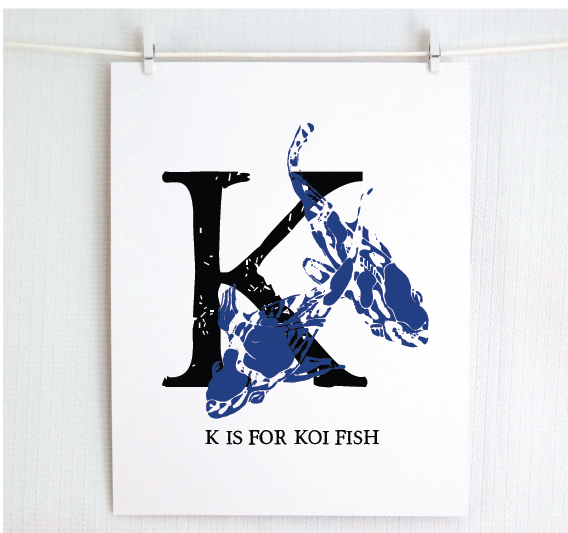 K is for Koi Fish Illustrated Print