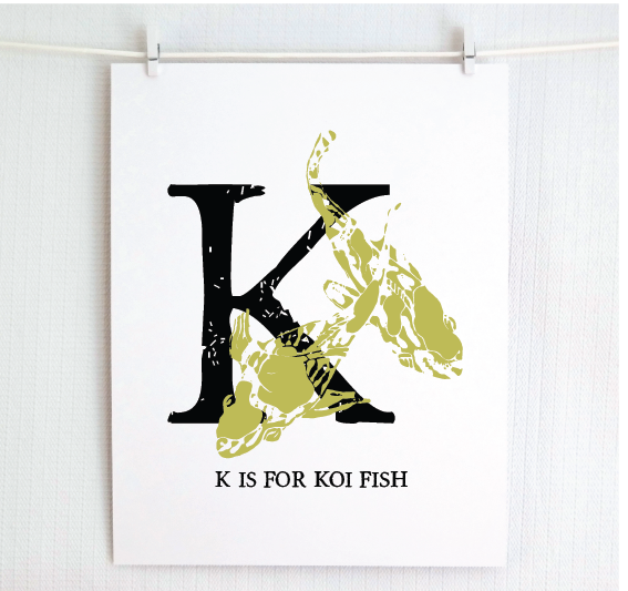 K is for Koi Fish Illustrated Print