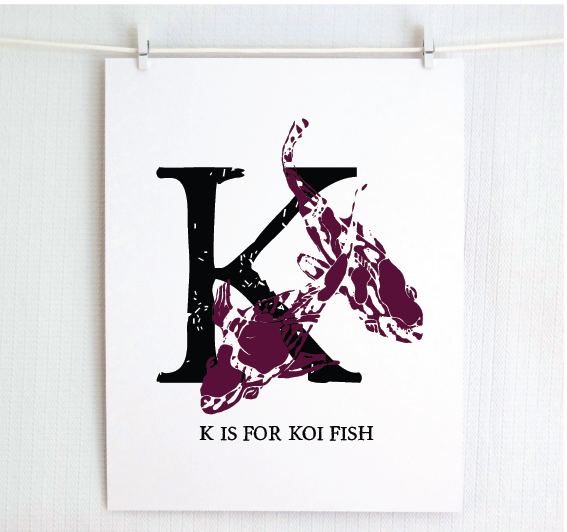 K is for Koi Fish Illustrated Print