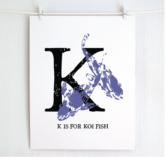 K is for Koi Fish Illustrated Print