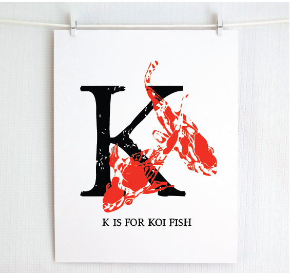 K is for Koi Fish Illustrated Print