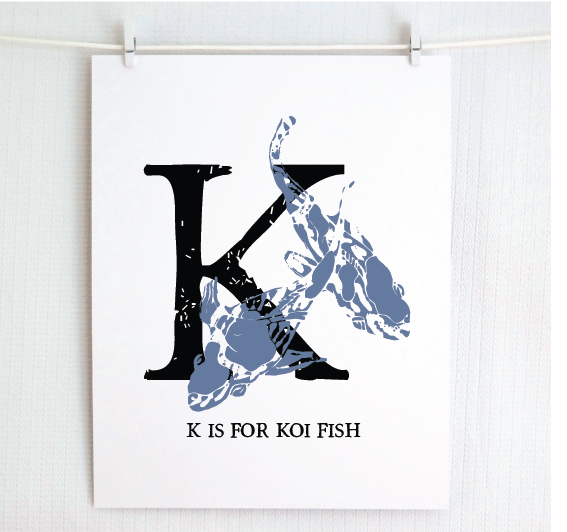 K is for Koi Fish Illustrated Print