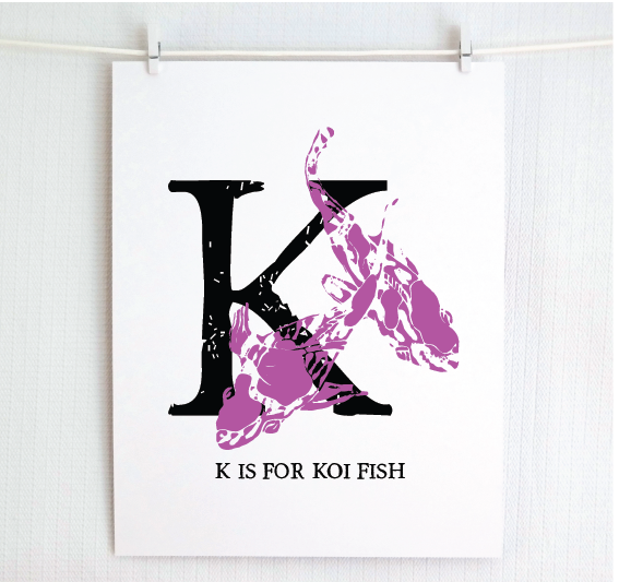 K is for Koi Fish Illustrated Print