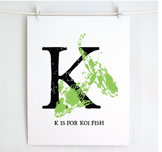 K is for Koi Fish Illustrated Print