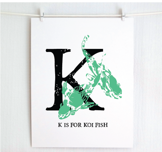 K is for Koi Fish Illustrated Print
