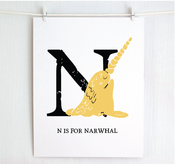 N is for Narwhal Illustrated Print