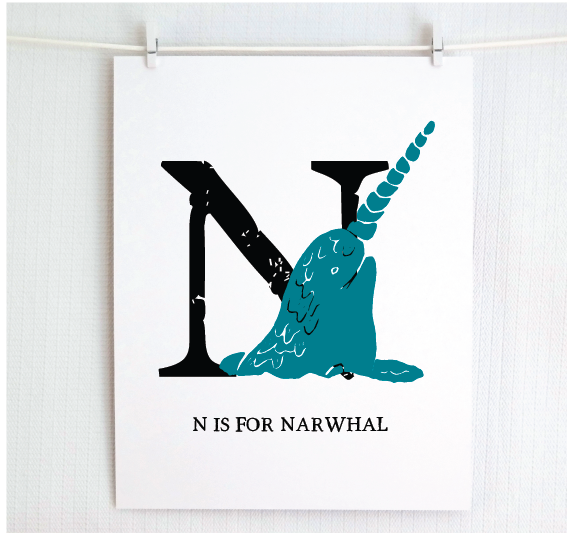 N is for Narwhal Illustrated Print