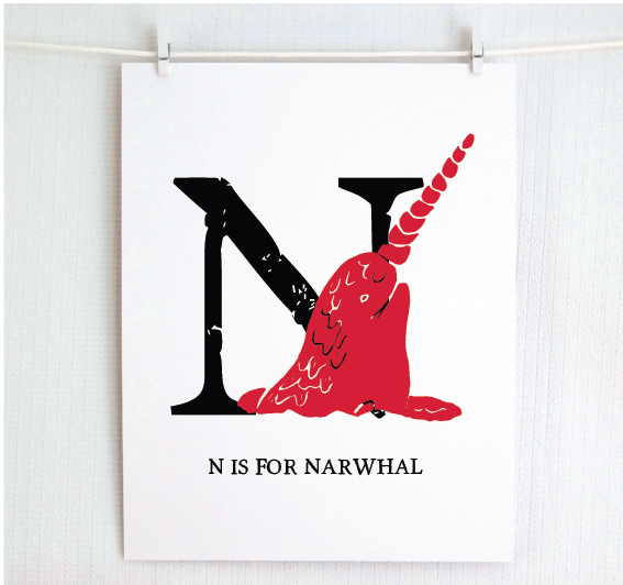 N is for Narwhal Illustrated Print