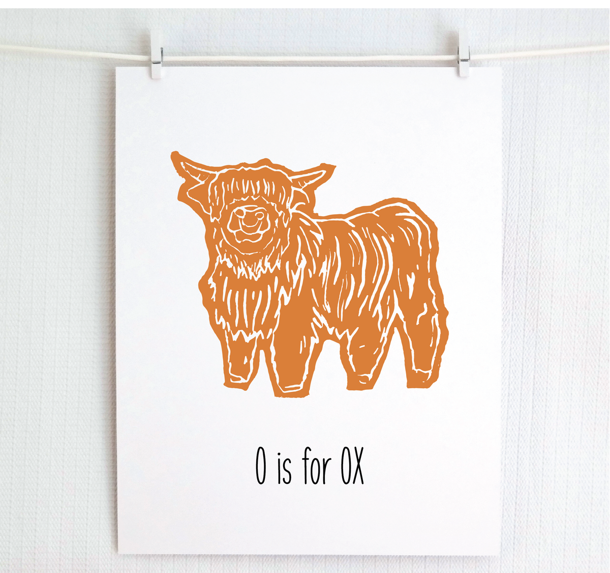 O is for Ox Illustrated Print