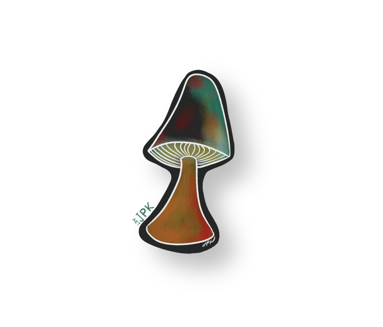 Happy Mushroom vinyl sticker (teal and brown)
