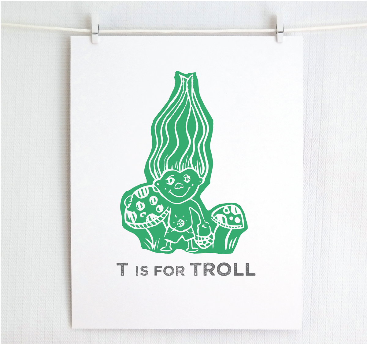 T is for Troll Illustrated Print