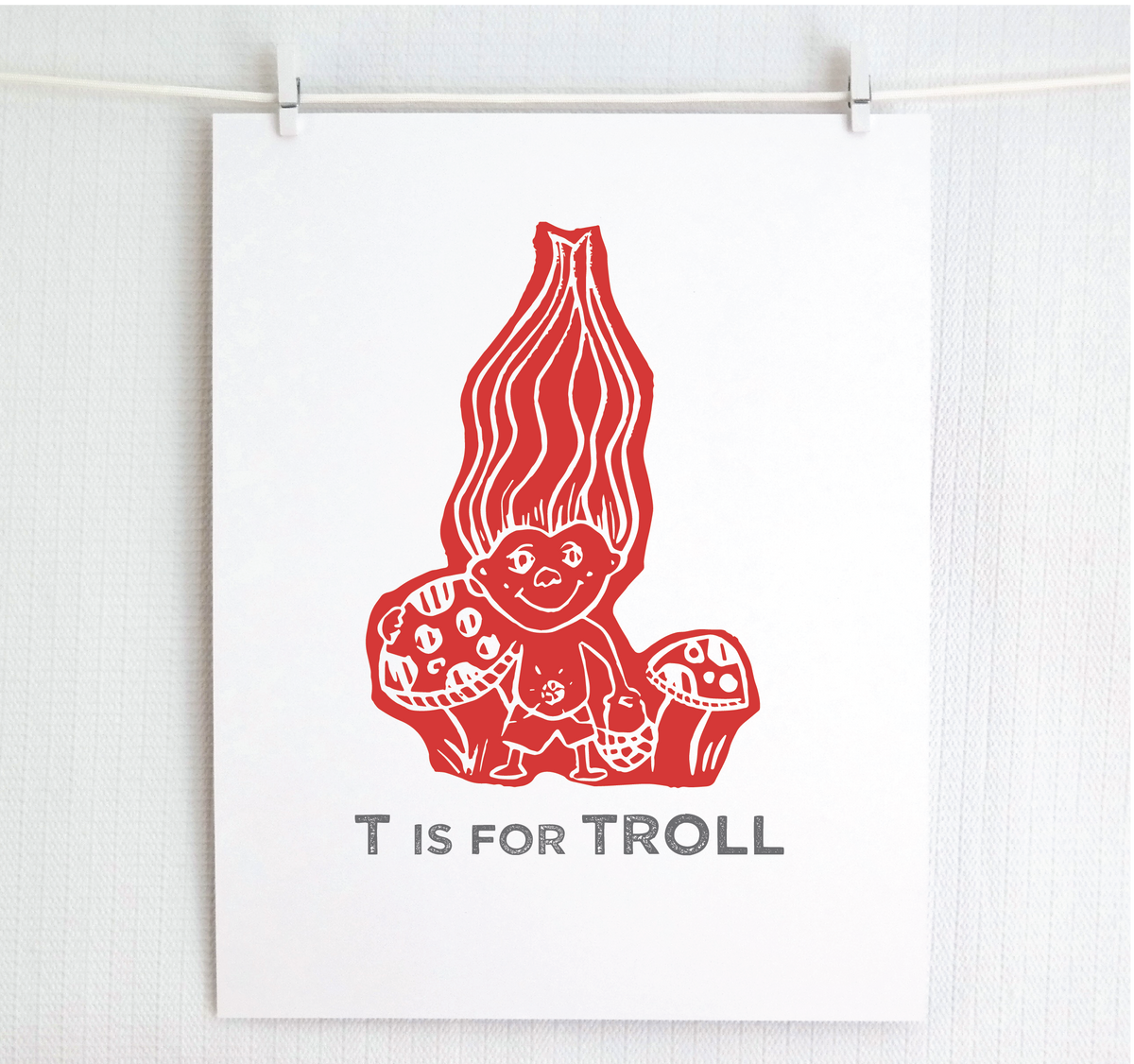T is for Troll Illustrated Print