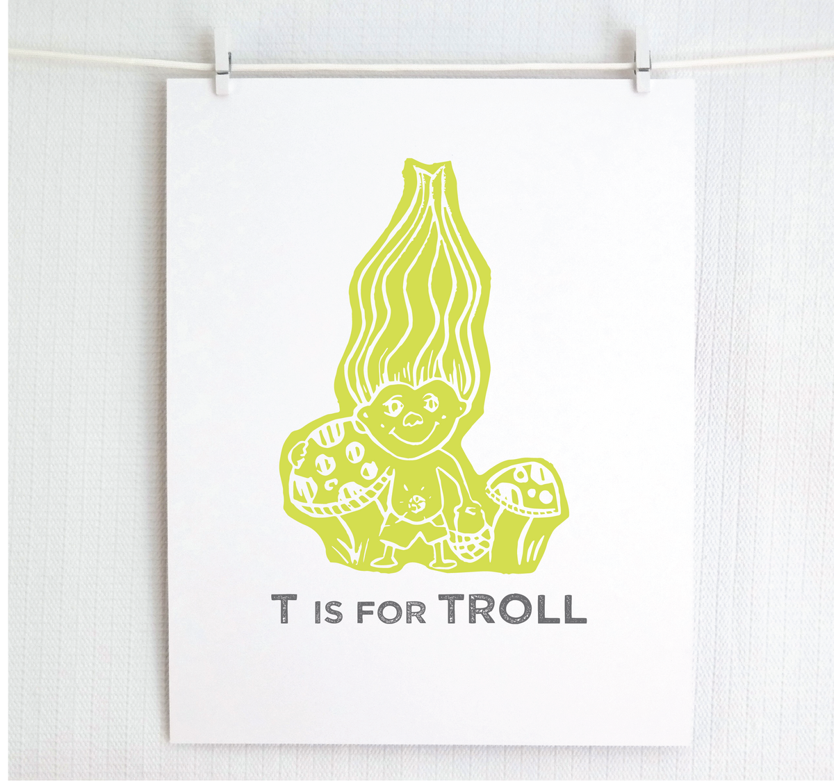 T is for Troll Illustrated Print