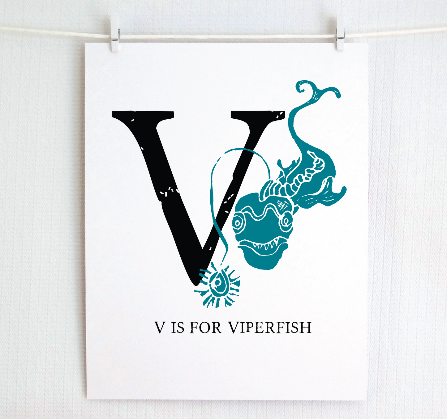 V is for Viperfish Illustrated Print