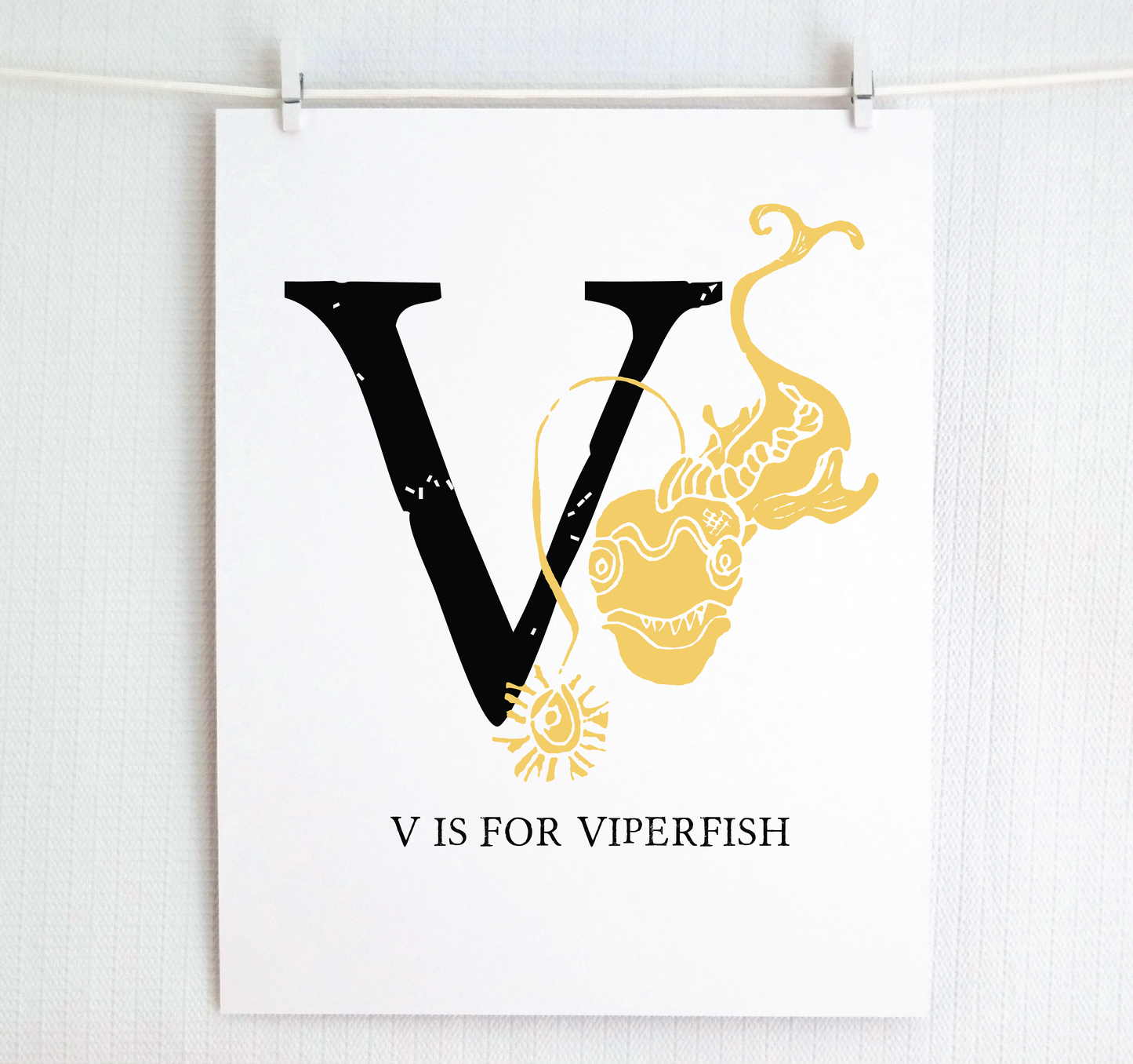 V is for Viperfish Illustrated Print