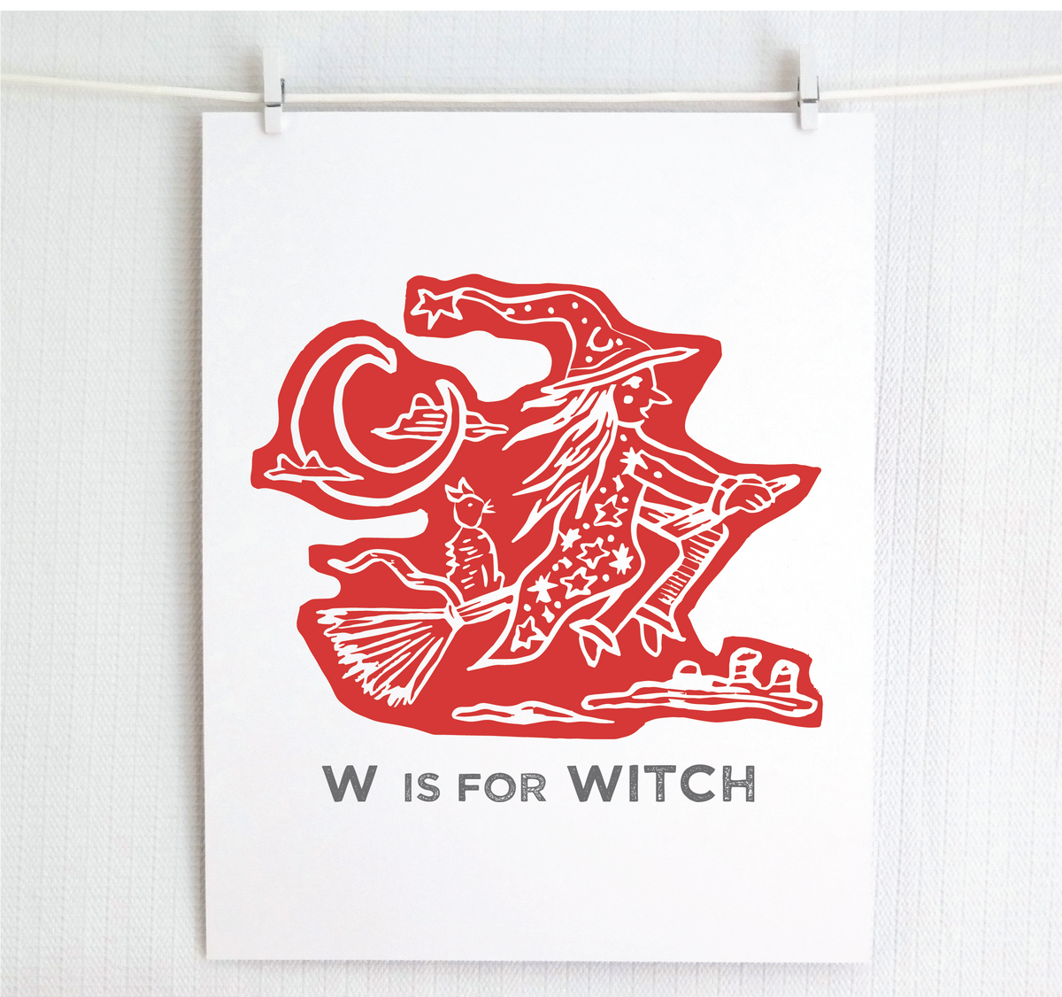 W is for Witch Illustrated Print