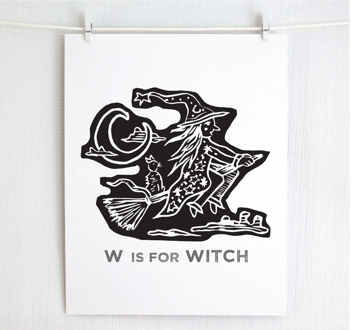 W is for Witch Illustrated Print