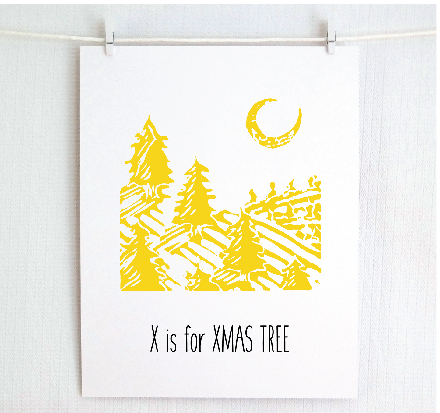 X is for Xmas Tree Illustrated Print