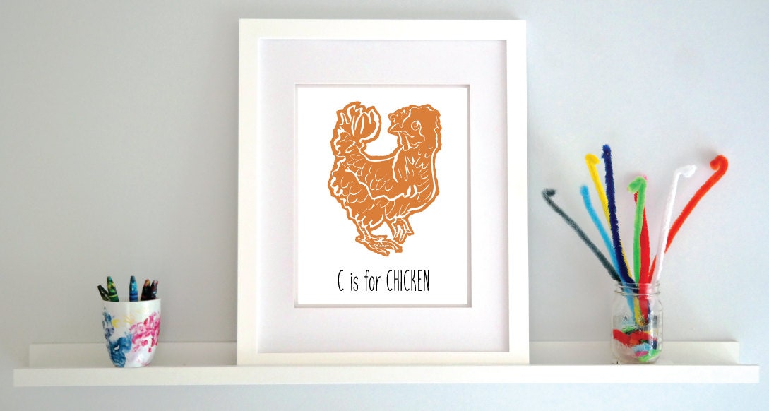C is for Chicken Illustrated Print