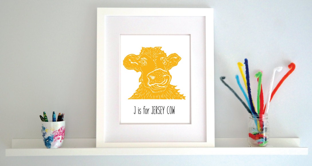 J is for Jersey Cow Illustrated Print
