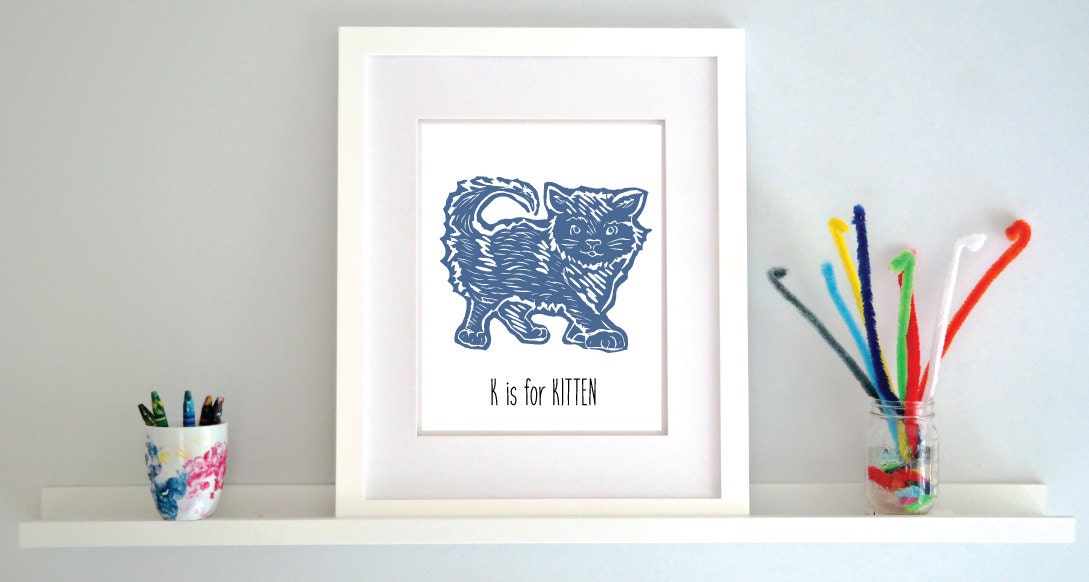 K is for Kitten Illustrated Print