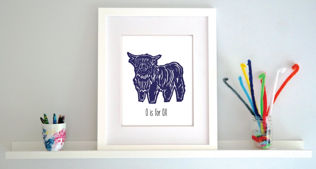 O is for Ox Illustrated Print