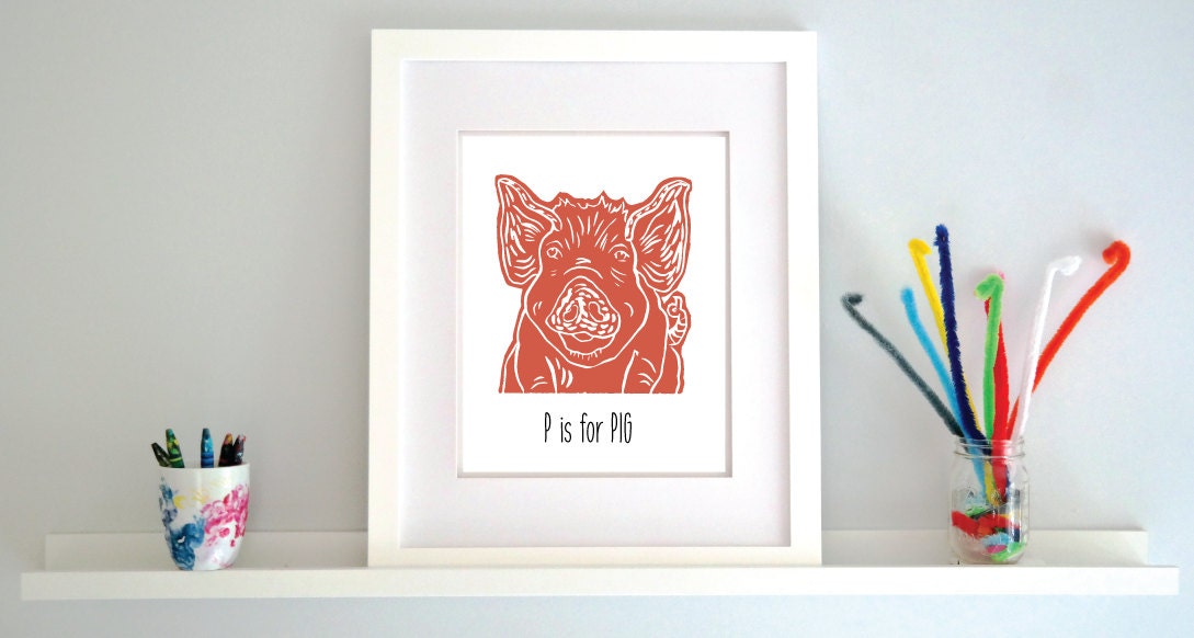 P is for Pig Illustrated Print