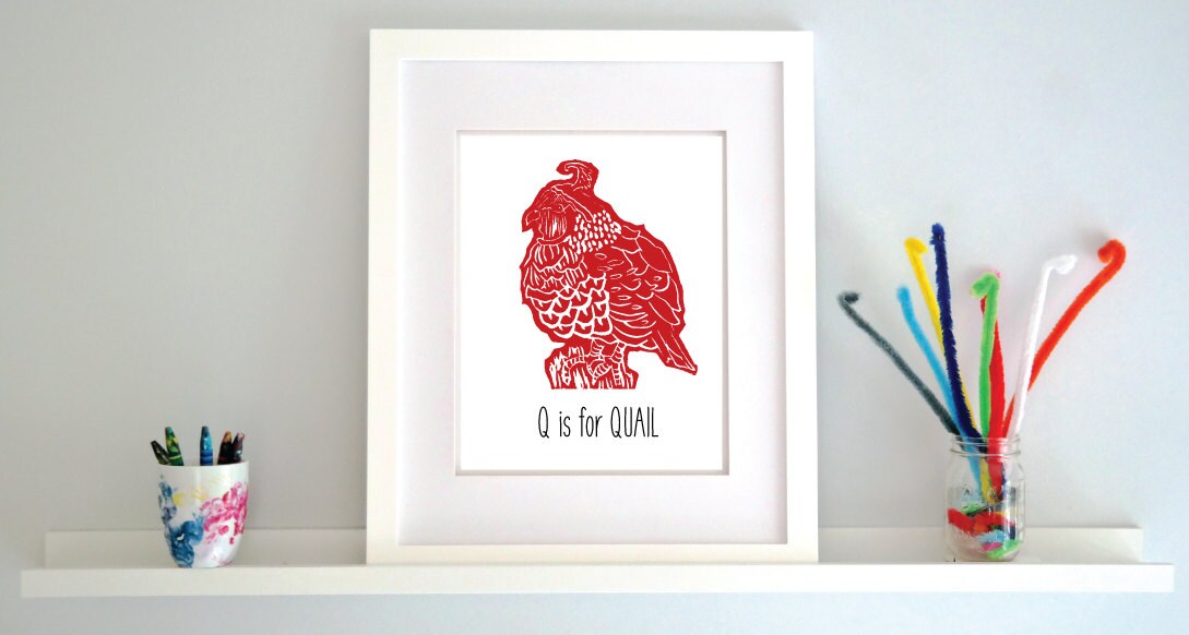 Q is for Quail Illustrated Print