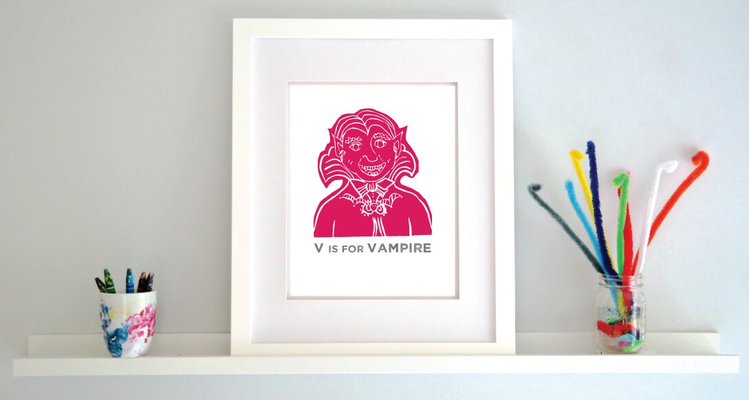 V is for Vampire Illustrated Print