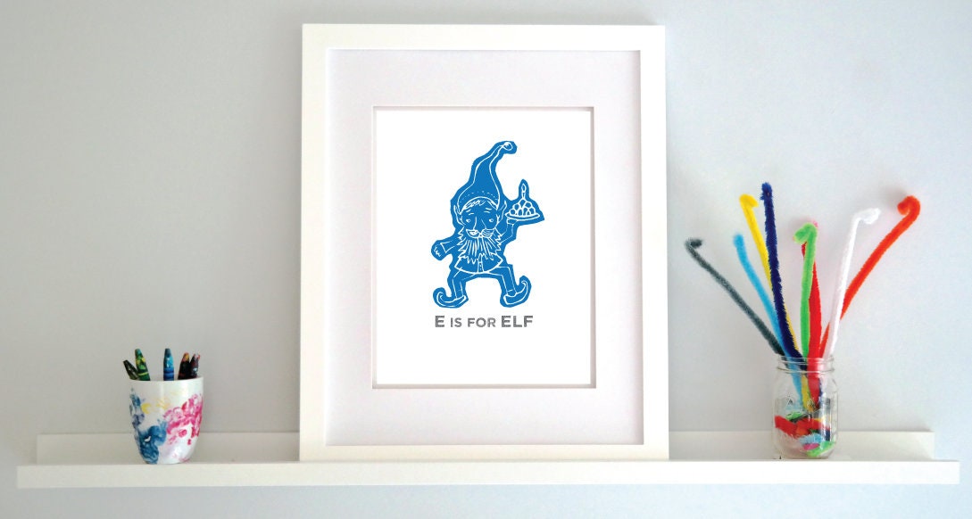 E is for Elf Illustrated Print