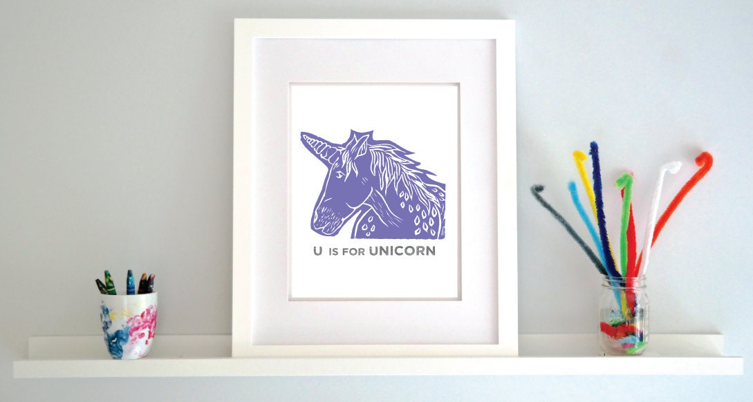 U is for Unicorn Illustrated Print