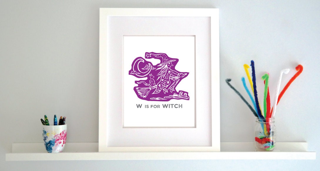 W is for Witch Illustrated Print