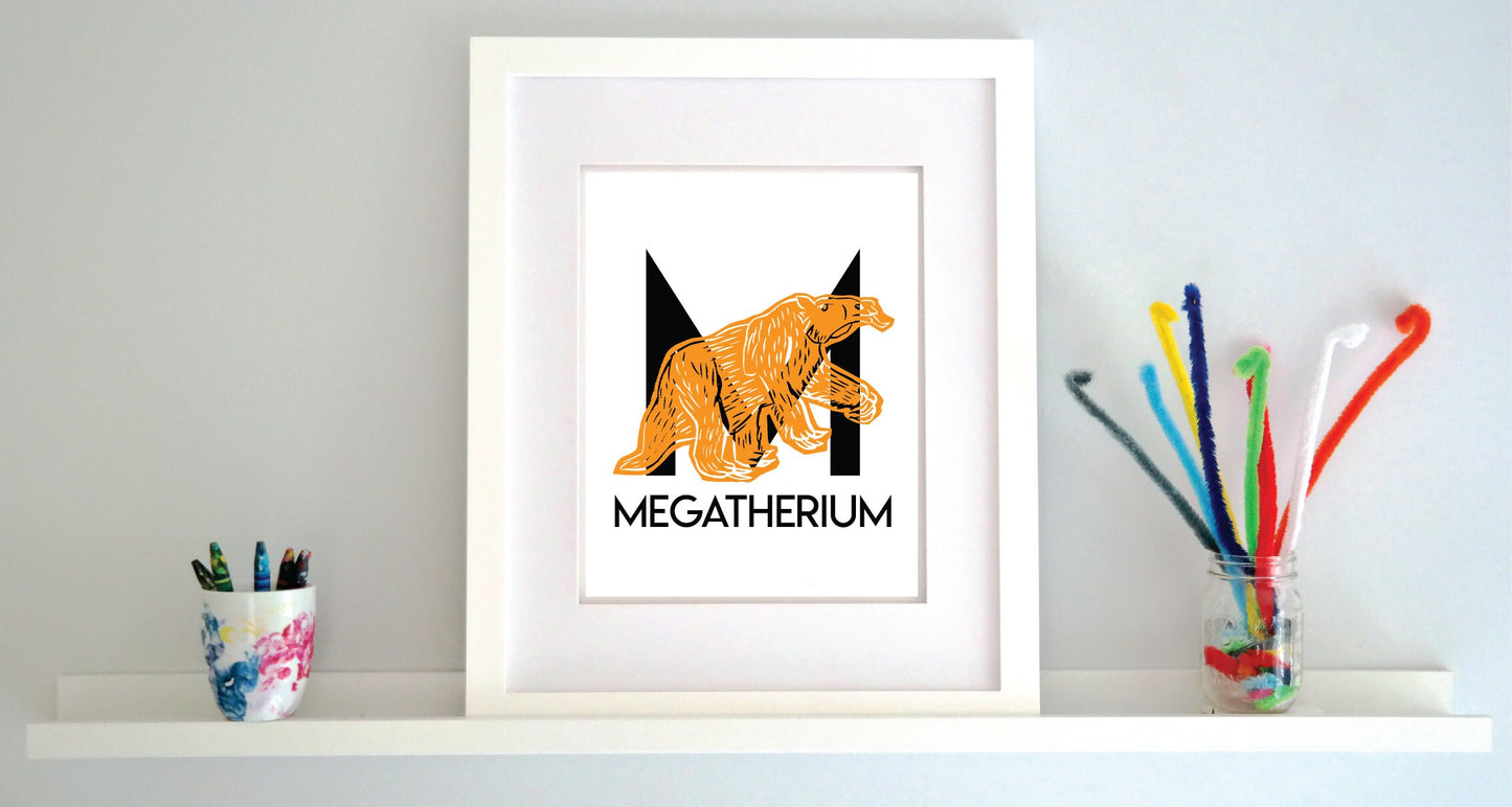 M is for Megatherium Illustrated Print
