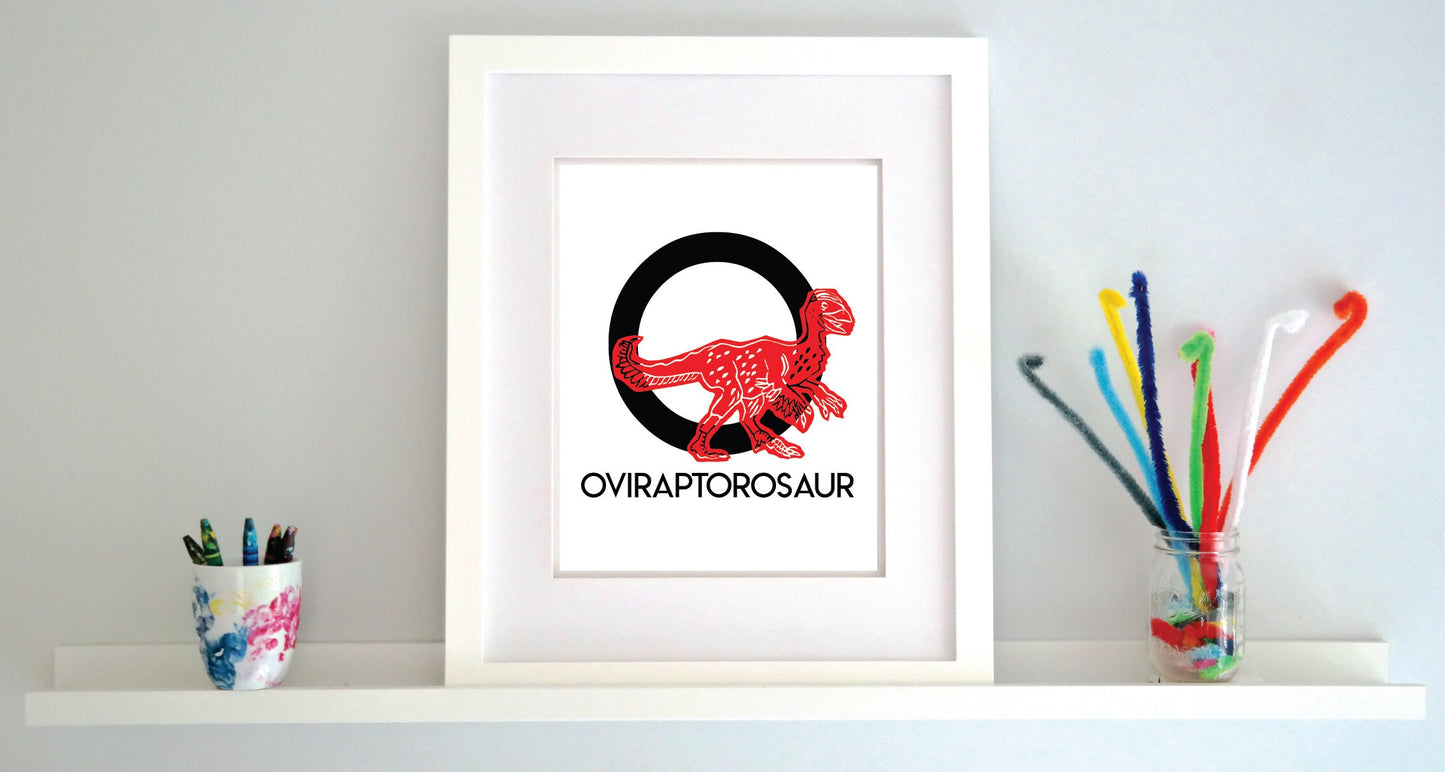 O is for Oviraptorosaur Illustrated Print