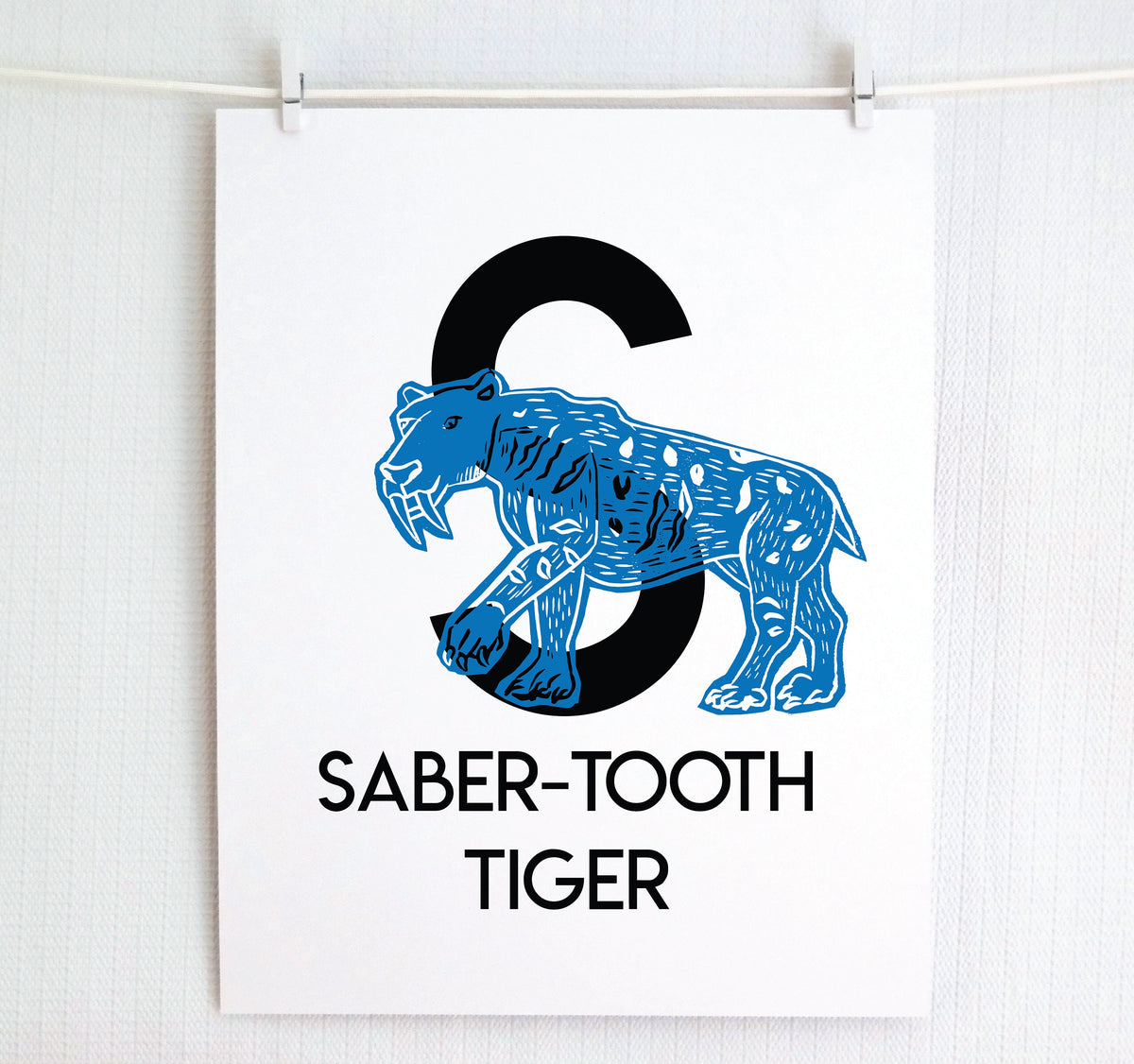 S is for Saber-Tooth Tiger Illustrated Print