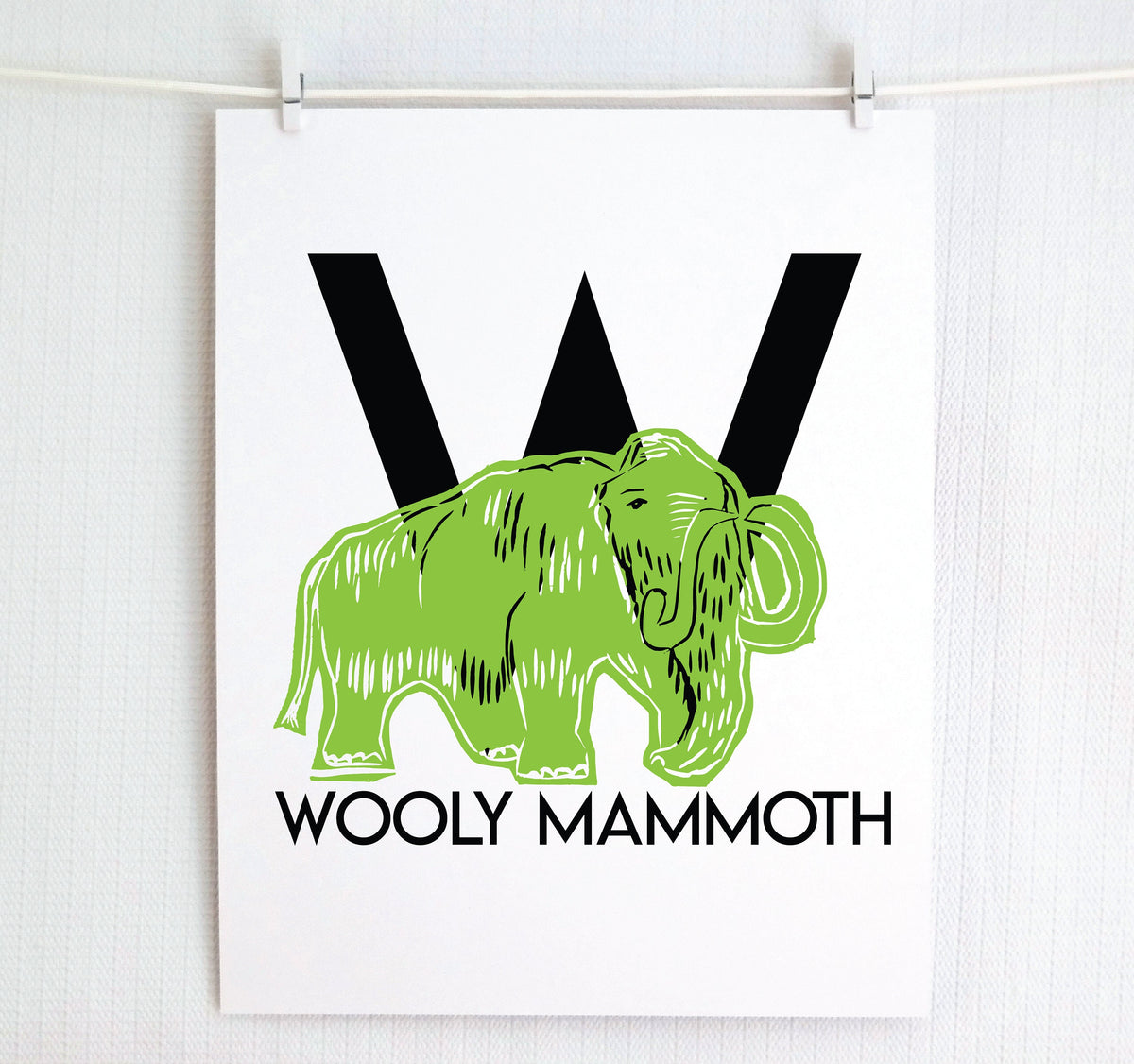 W is for Wooly Mammoth Illustrated Print