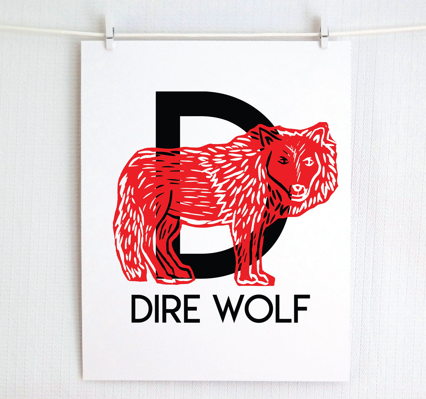 D is for Dire Wolf Illustrated Print