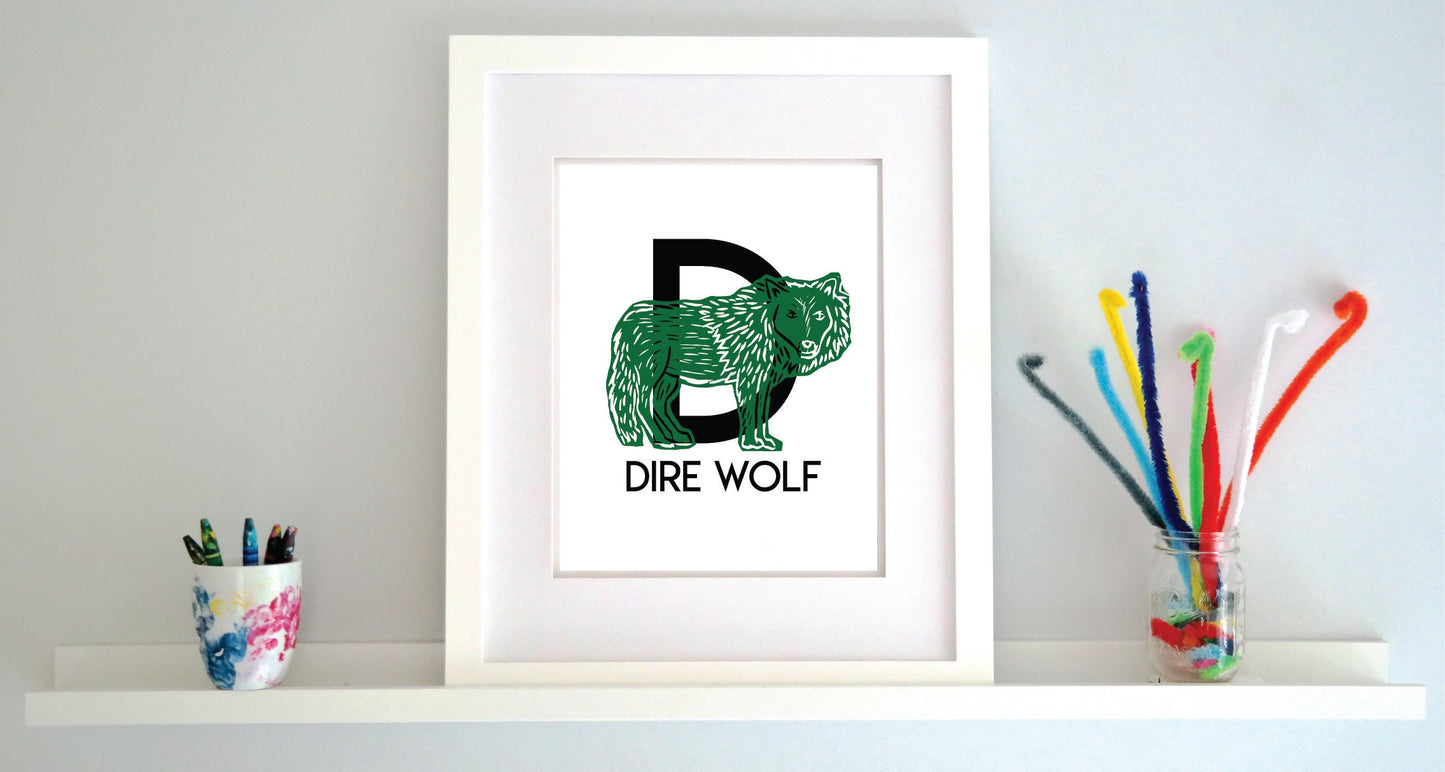 D is for Dire Wolf Illustrated Print