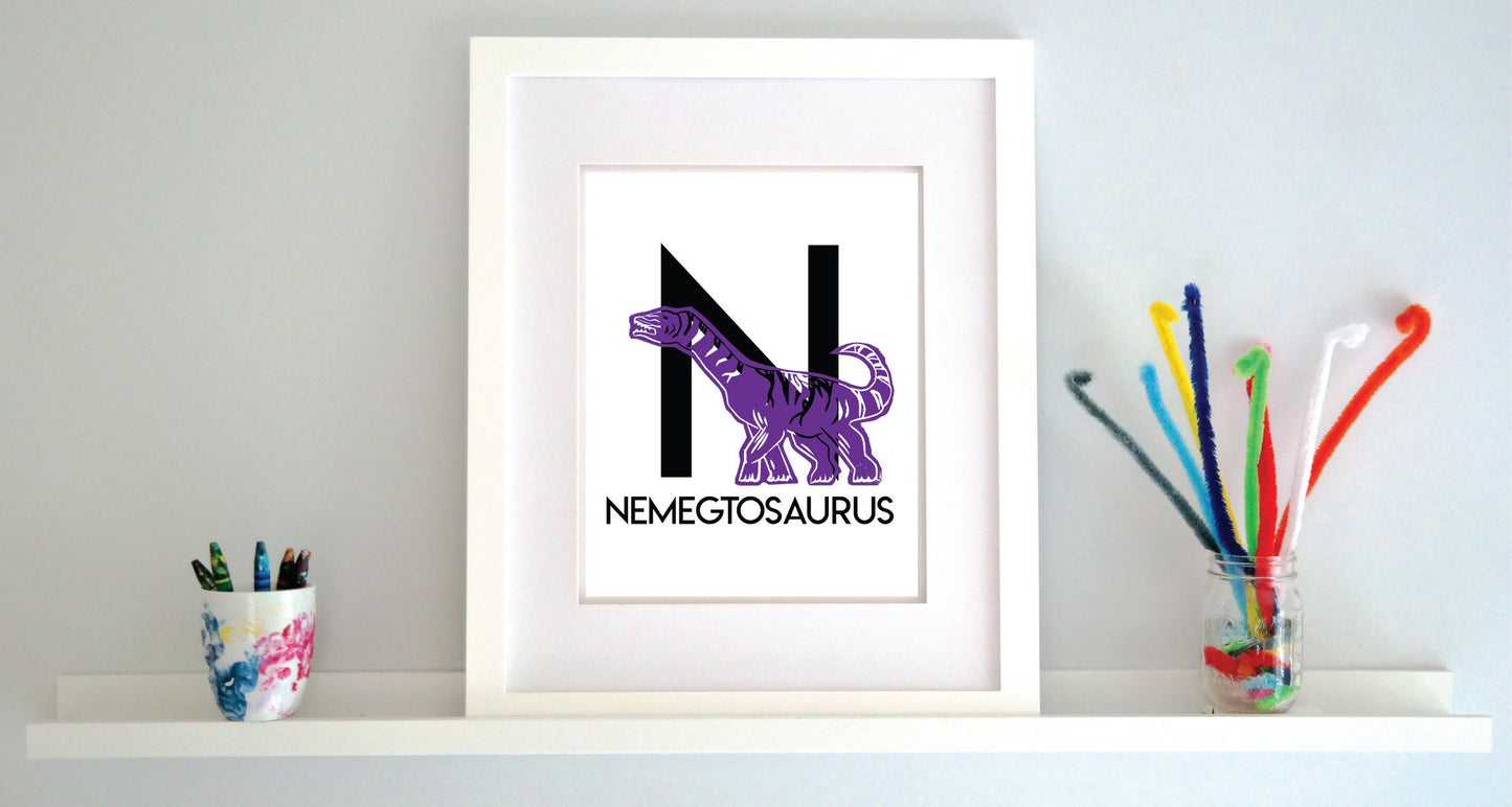 N is for Nemegtosaurus Illustrated Print
