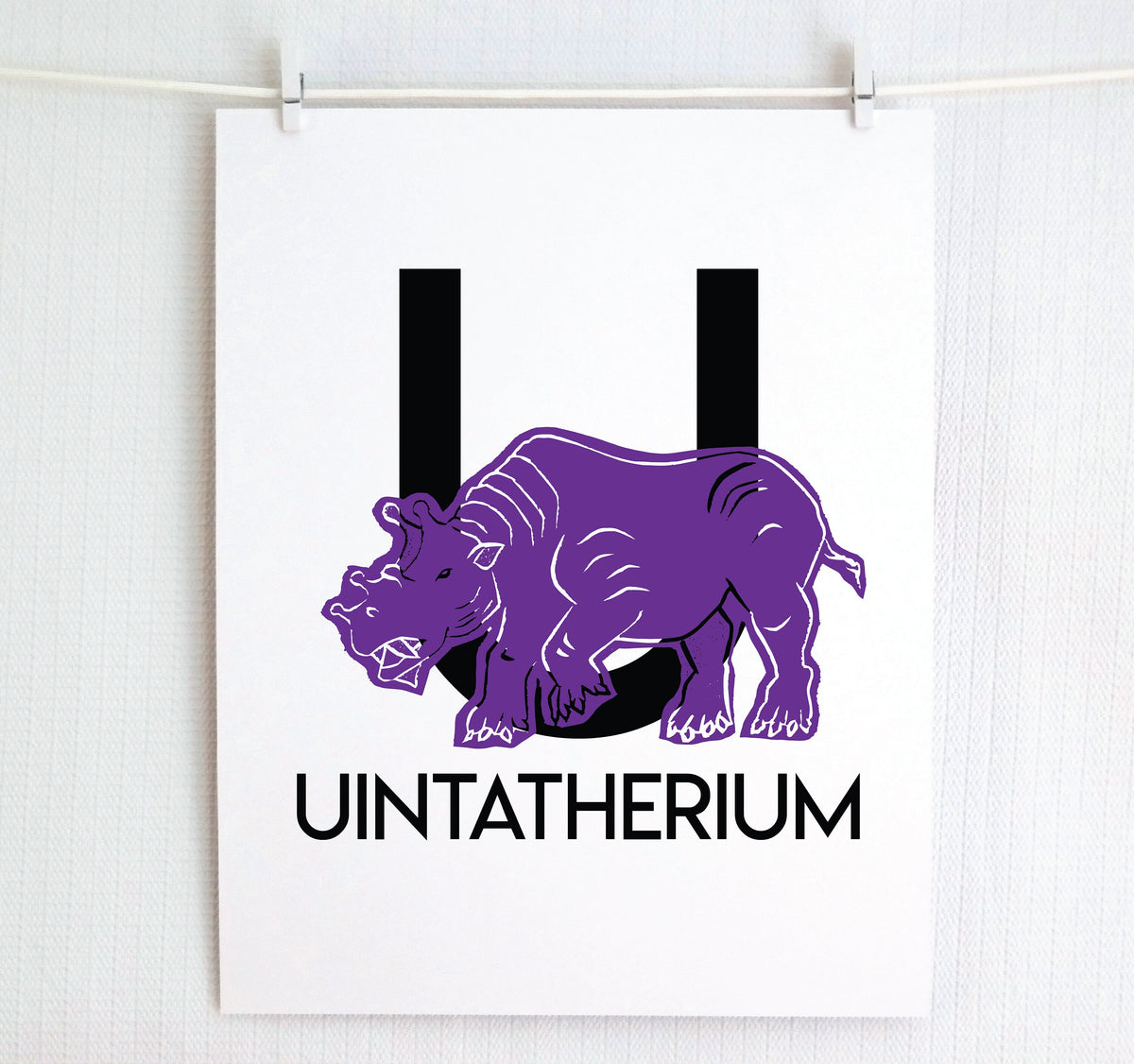 U is for Unitatherium Illustrated Print