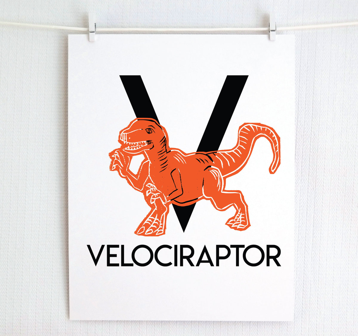 V is for Velociraptor Illustrated Print