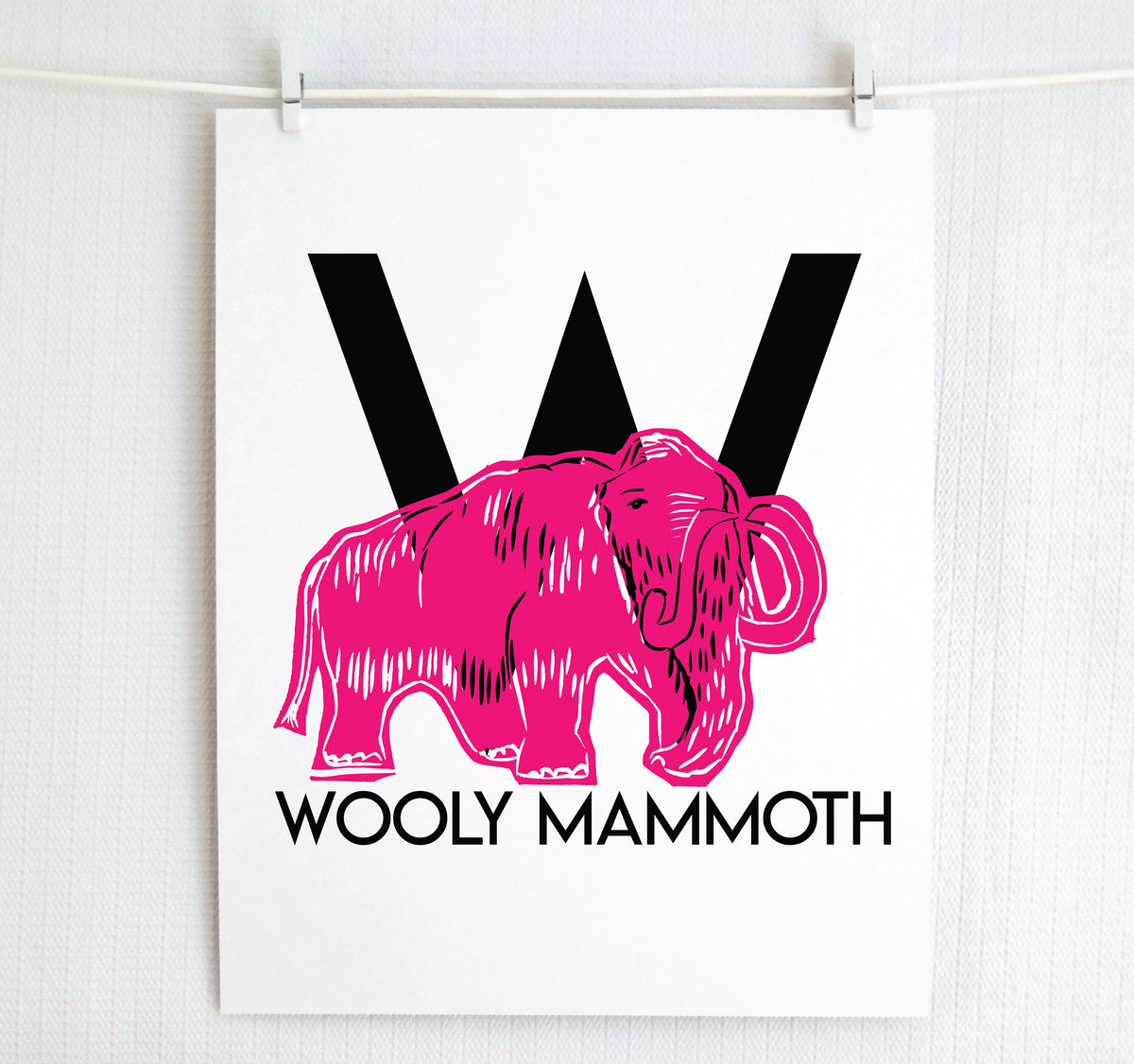 W is for Wooly Mammoth Illustrated Print