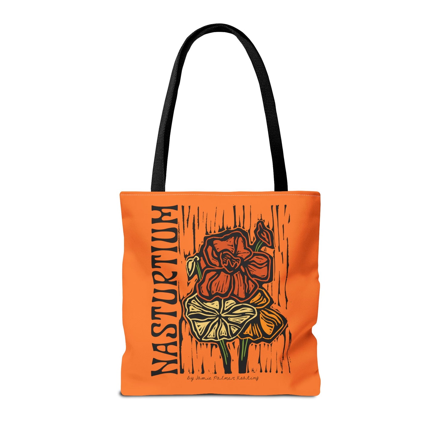 Tote Bag Nasturtium Flower Printmaking Handmade Bold Orange Yellow