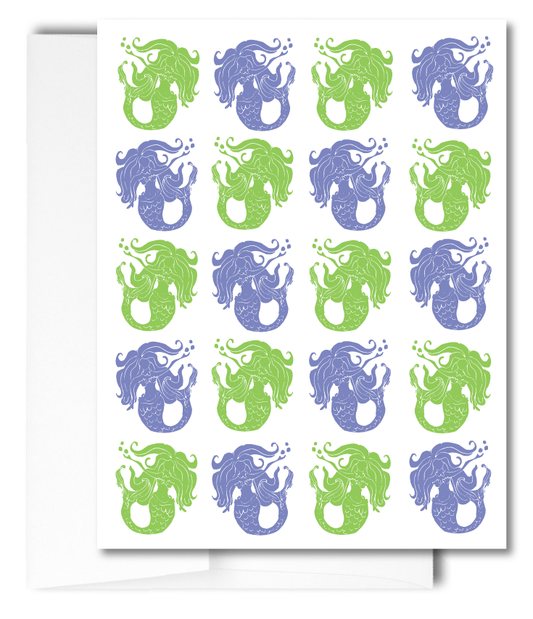 Mermaids, lime and purple: Pack of 10 Folded Cards (standard envelopes) (US & CA)
