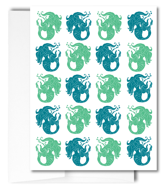 Mermaids, dark teal and sea green: Pack of 10 Folded Cards (standard envelopes) (US & CA)