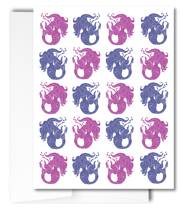 Mermaids, pink and purple: Pack of 10 Folded Cards (standard envelopes) (US & CA)