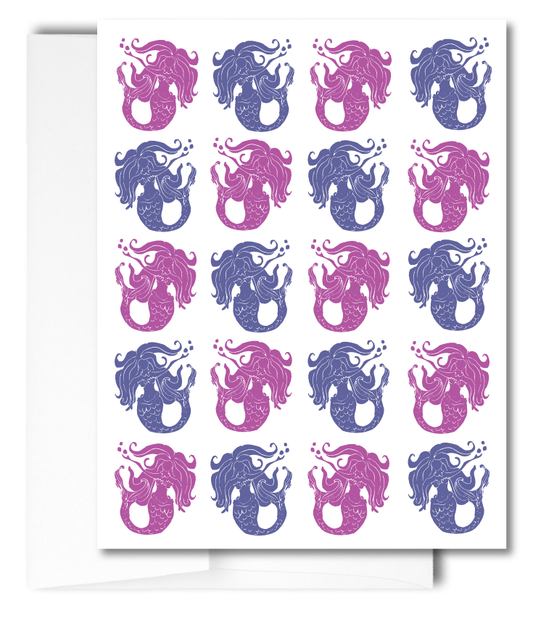 Mermaids, pink and purple: Pack of 10 Folded Cards (standard envelopes) (US & CA)