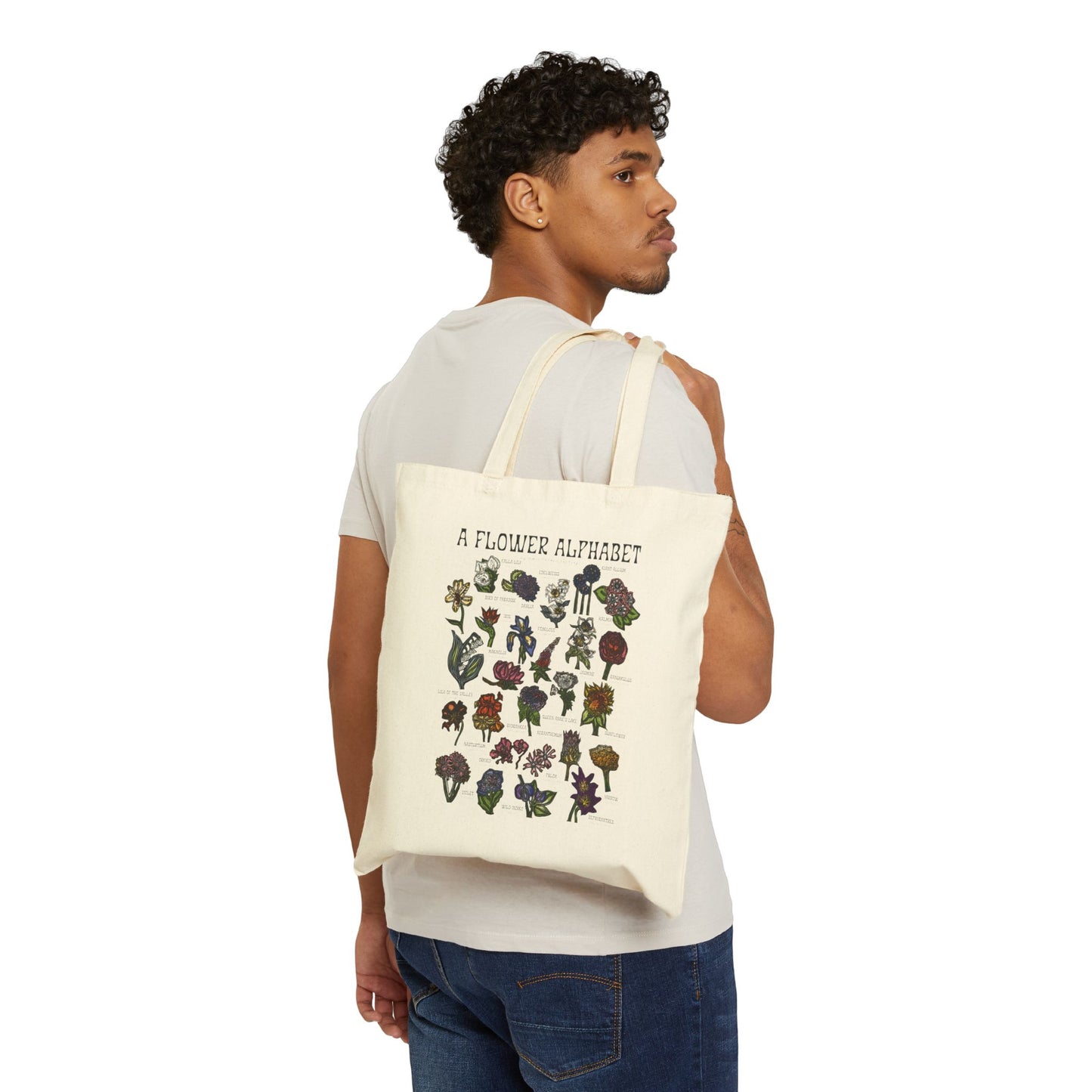Tote Bag — "A Flower Alphabet" Botanical Canvas Tote
